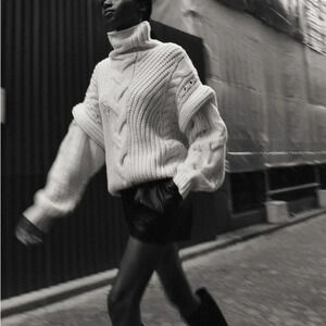 IRO PARIS NWT Yris Ecru Chunky Cable Knit Turtleneck Sweater Wool S